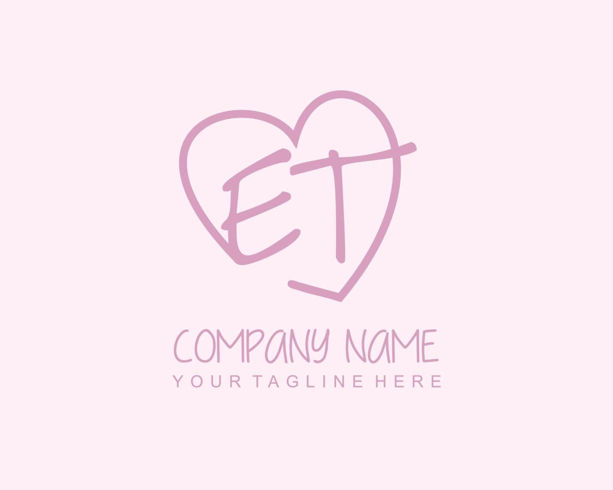 Initial ET with heart love logo template vector