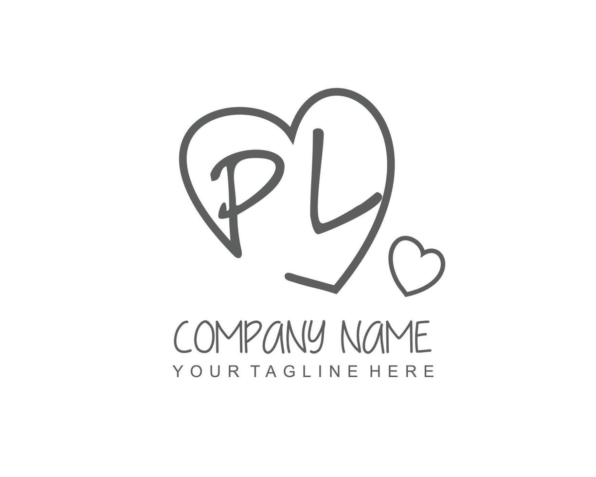 Initial PL with heart love logo template vector