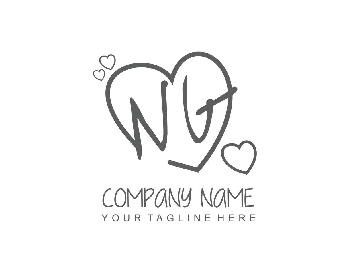 Initial NG with heart love logo template vector