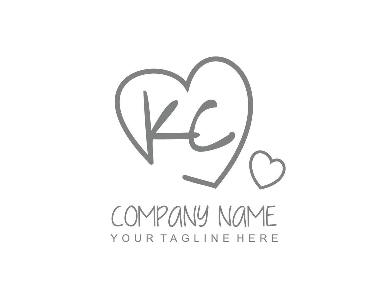 Initial KC with heart love logo template vector