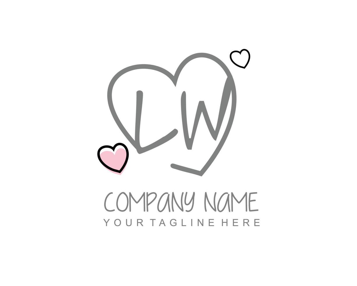 Initial LW with heart love logo template vector