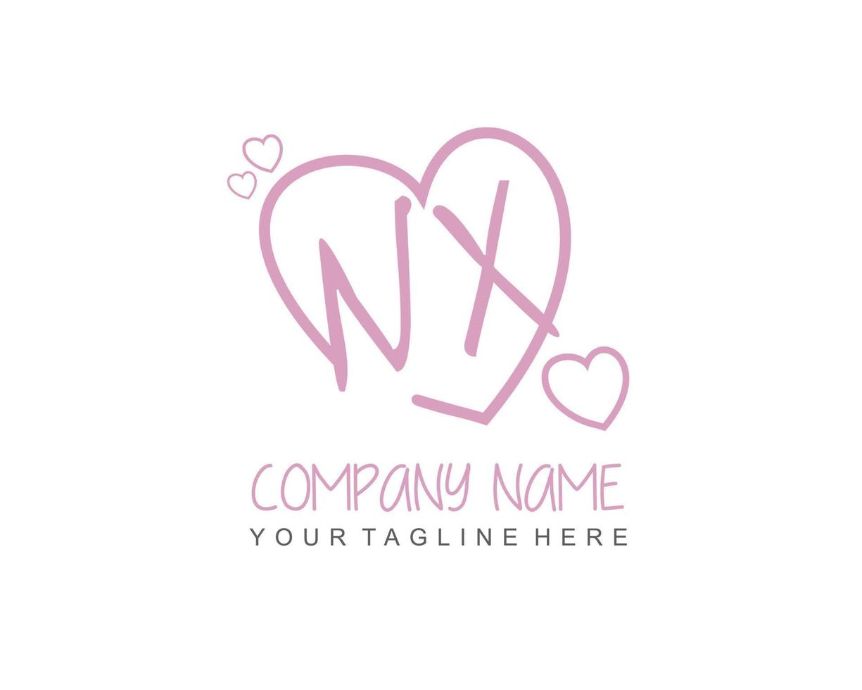 Initial NX with heart love logo template vector