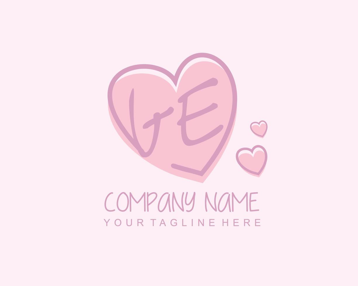 Initial GE with heart love logo template vector
