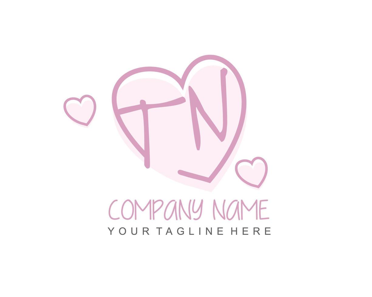 Initial TN with heart love logo template vector