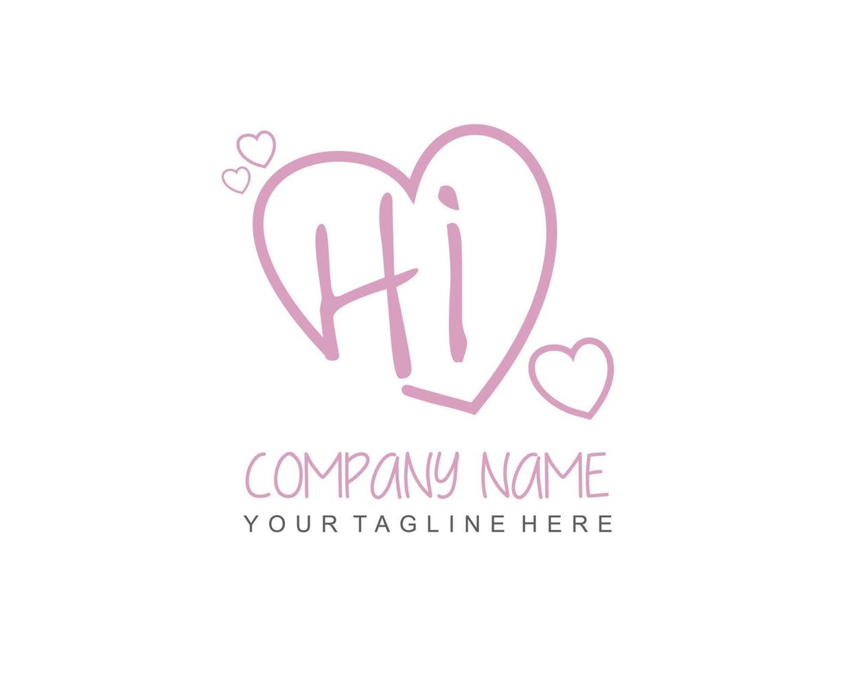 Initial HI with heart love logo template vector