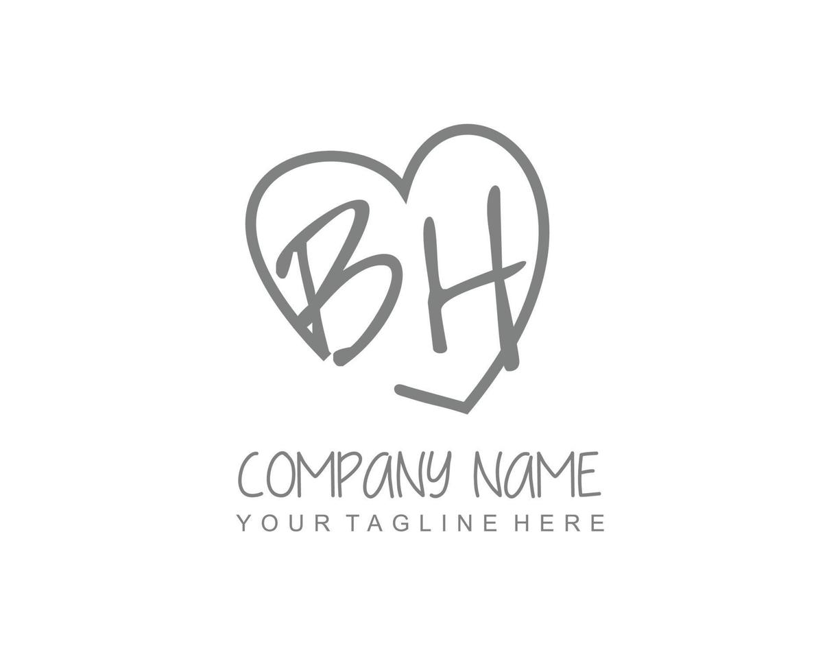 Initial BH with love logo template vector