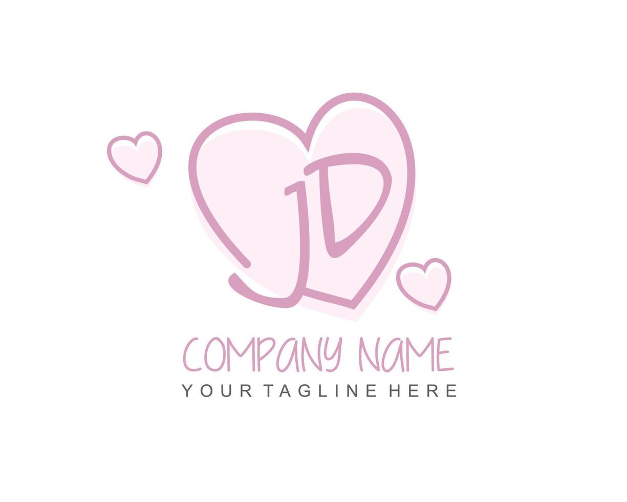 Initial JD with heart love logo template vector