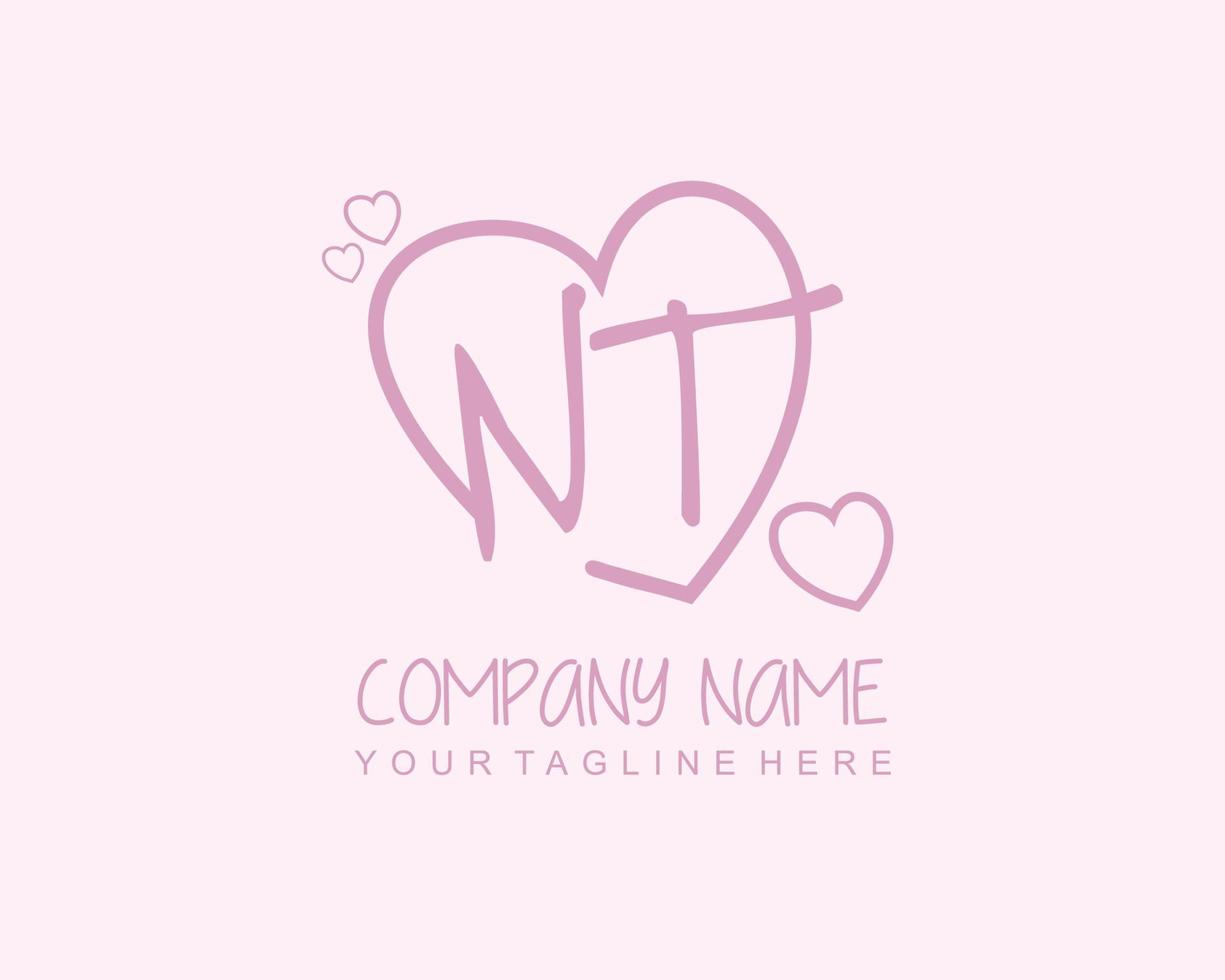 Initial NT with heart love logo template vector