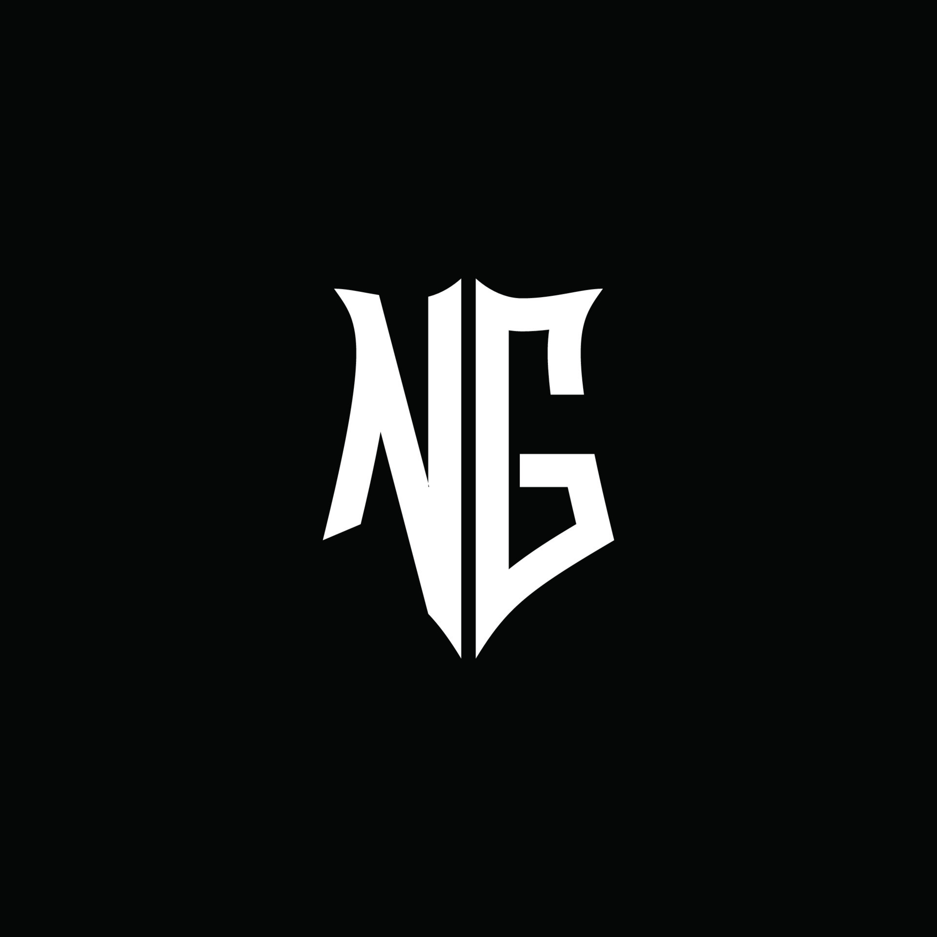 NG monogram letter logo ribbon with shield style isolated on black ...