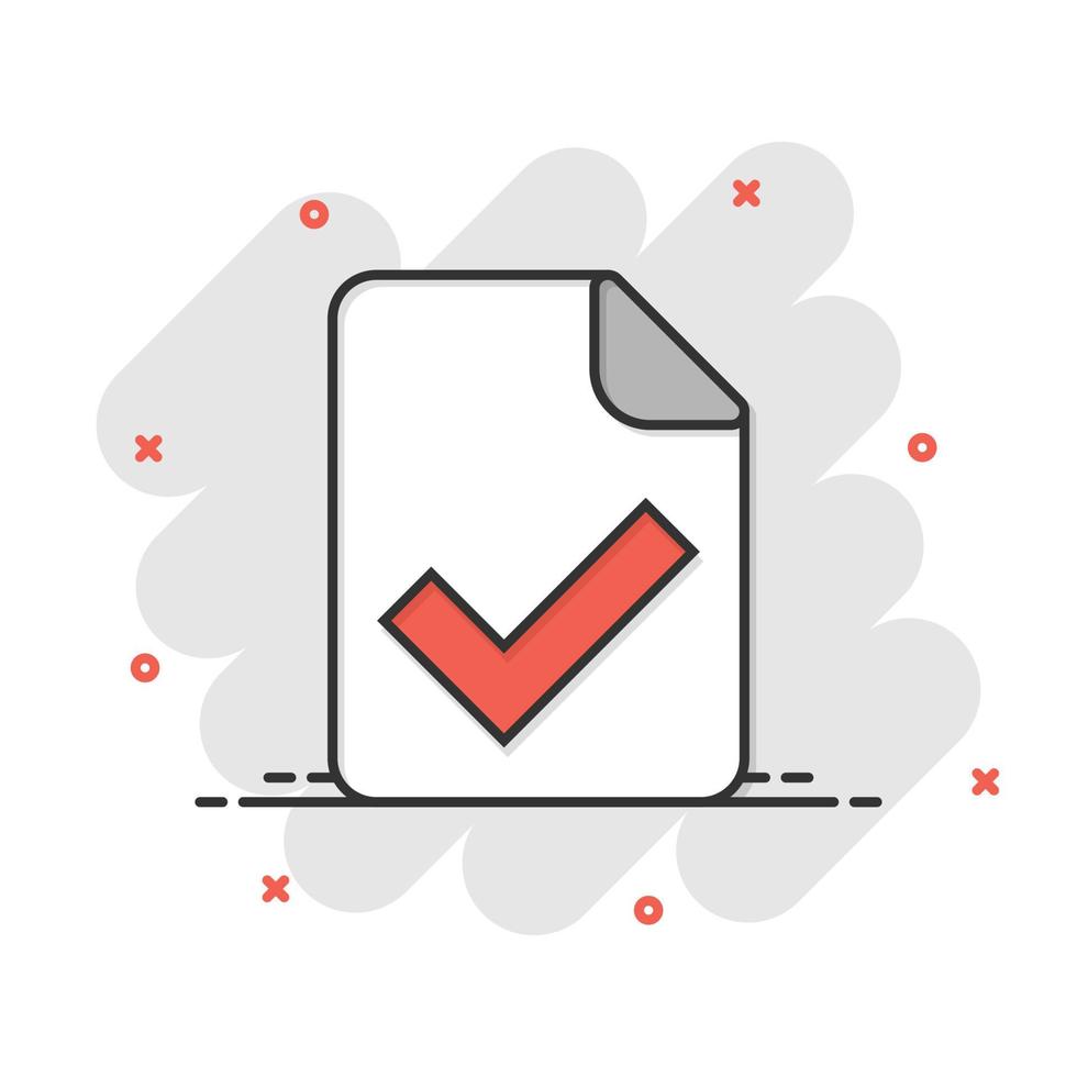 Document accepted icon in comic style. Correct cartoon vector illustration on white isolated background. Check message splash effect business concept.