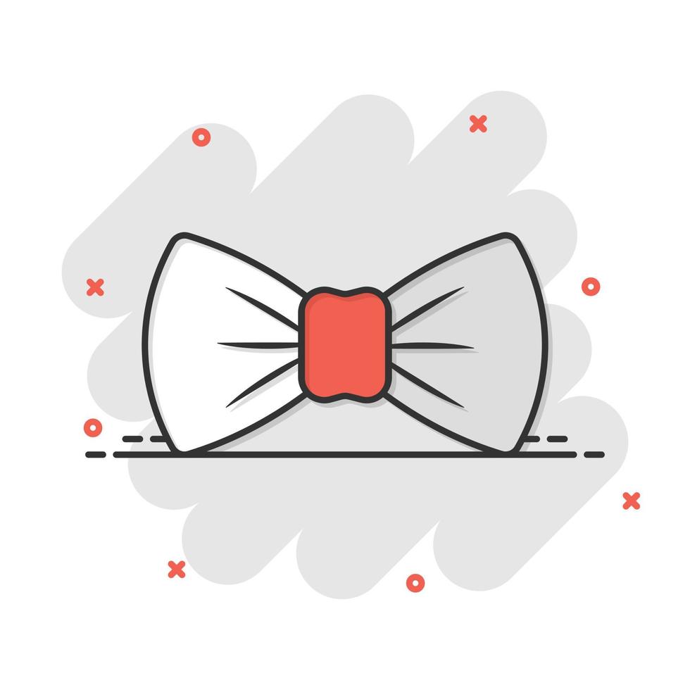 icono de lazo de corbata en estilo cómico. ilustración de vector de dibujos animados de corbatín sobre fondo blanco aislado. concepto de negocio de efecto de salpicadura de mariposa.