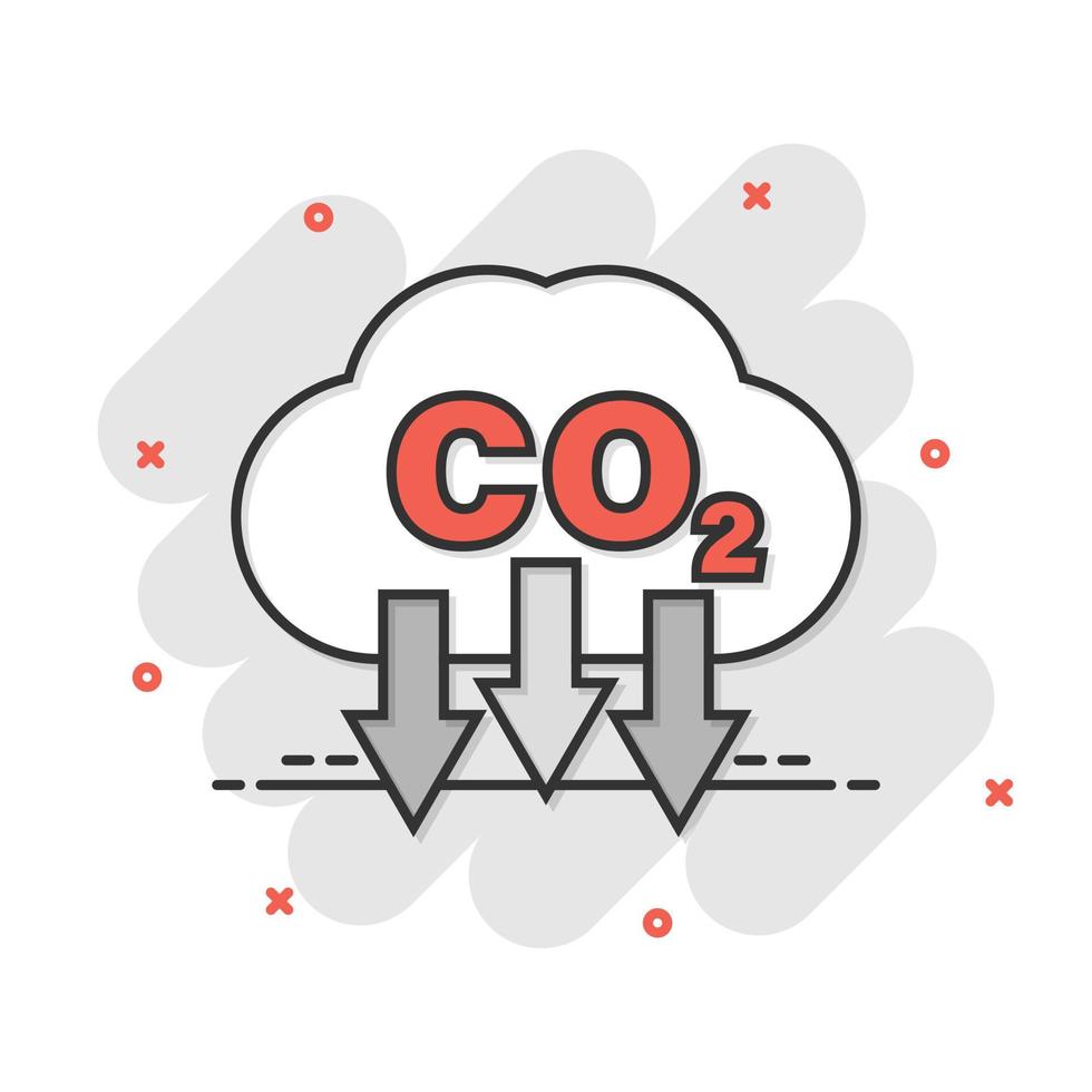 Co2 icon in comic style. Emission cartoon vector illustration on white isolated background. Gas reduction splash effect business concept.