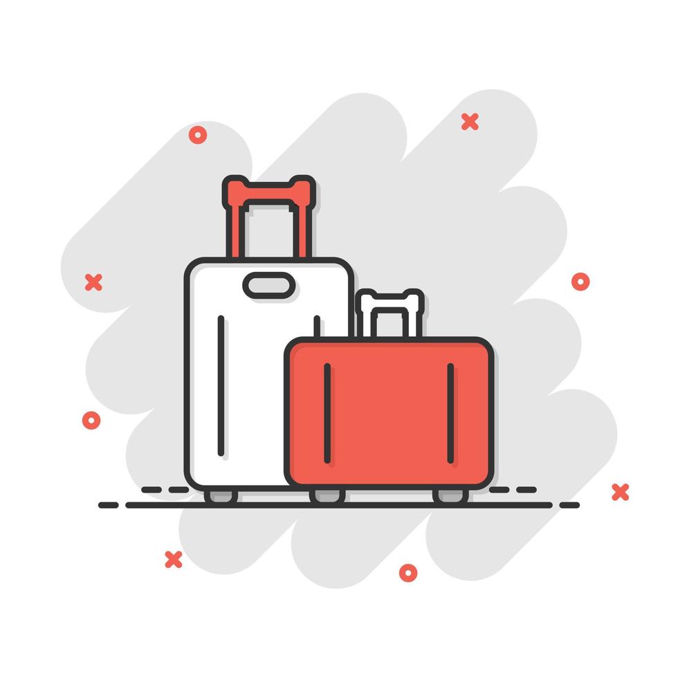 Travel bag icon in comic style. Luggage cartoon vector illustration on white isolated background. Baggage splash effect business concept.