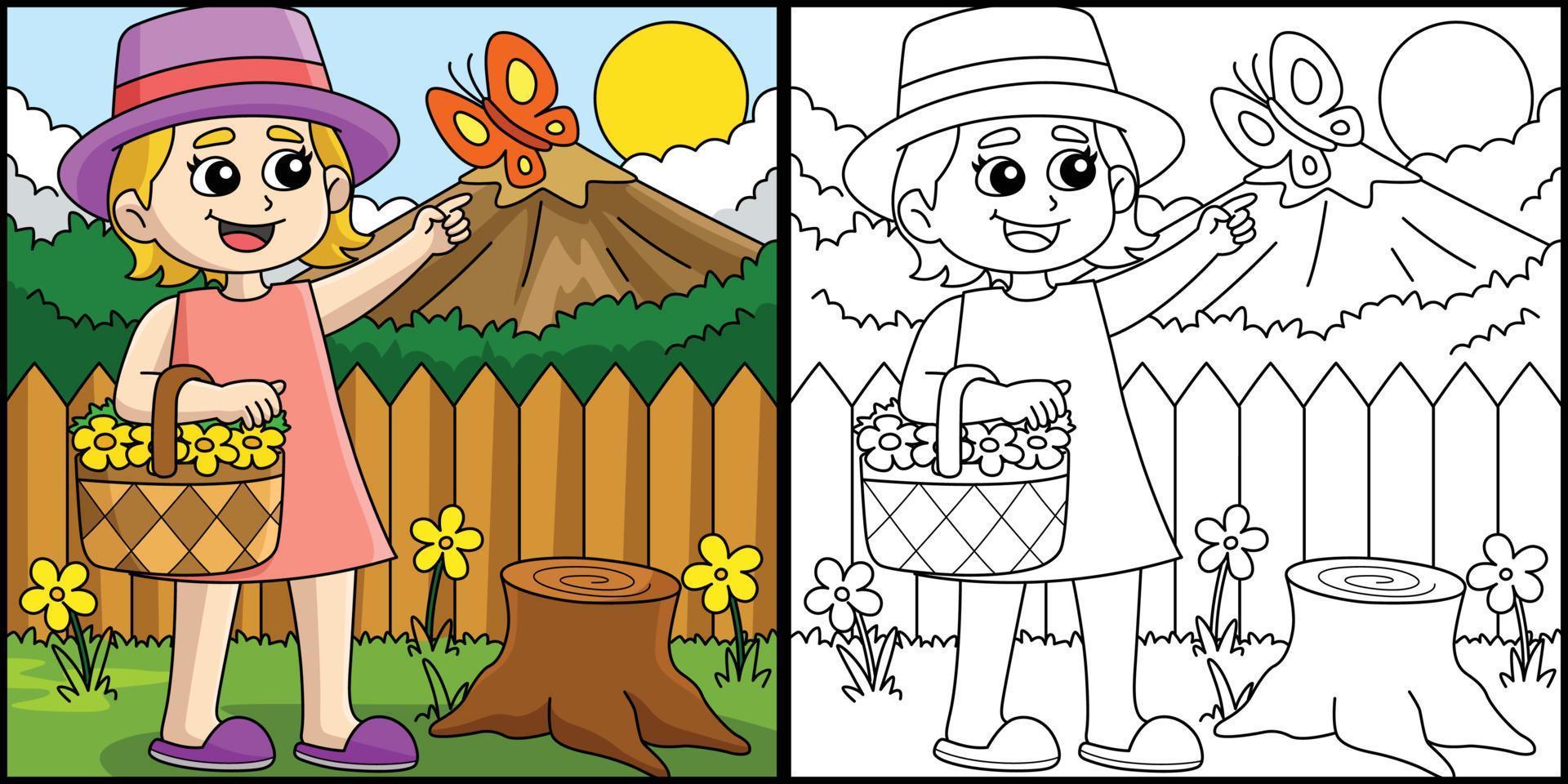 primavera niña participación un cesta flor ilustración vector