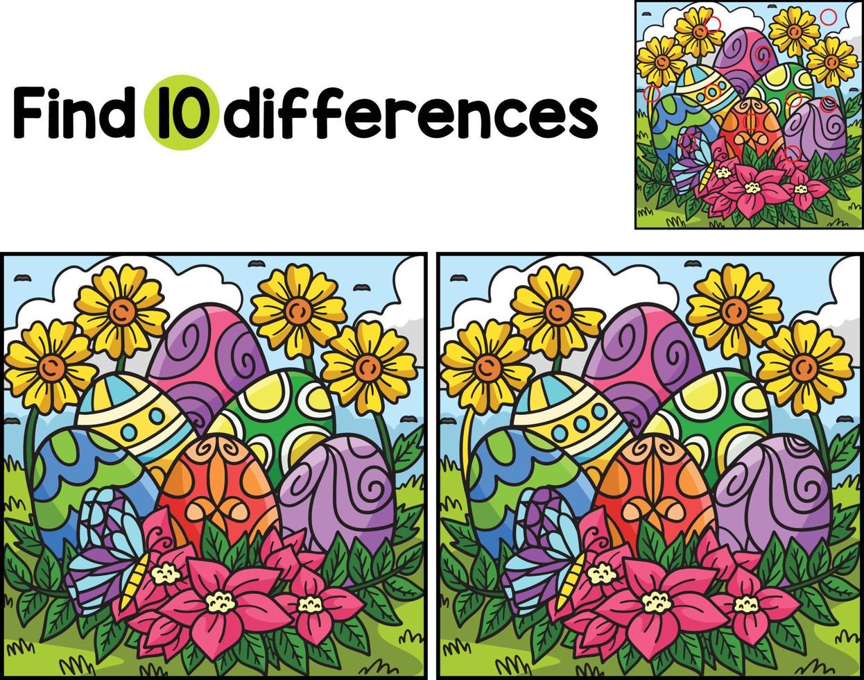 Easter Eggs with Flowers Find The Differences vector