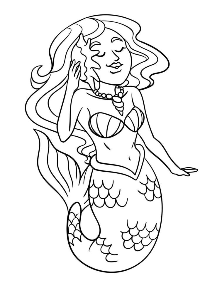 Beautiful Mermaid Isolated Coloring Page for Kids vector