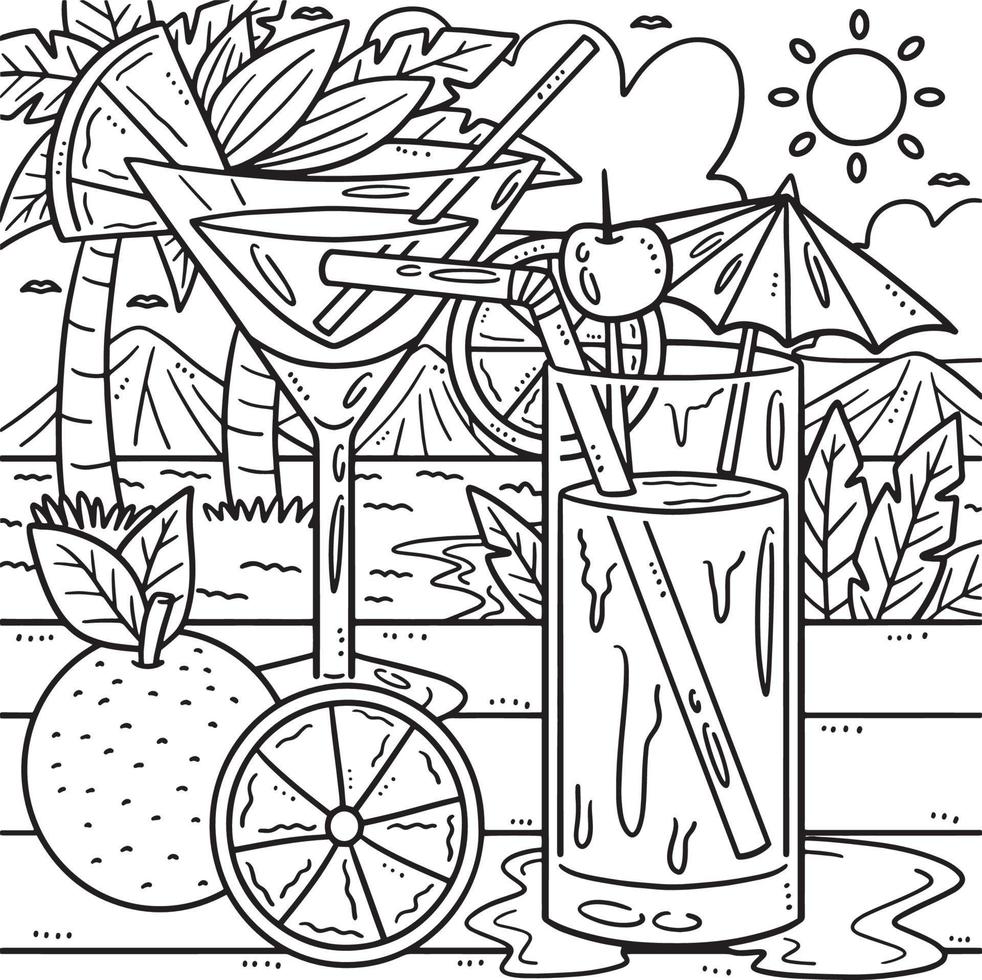 Summer Cocktail on the Beach Coloring Page vector