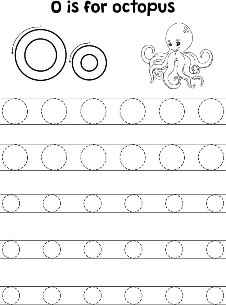 Octopus Animal Tracing Letter ABC Coloring Page O vector