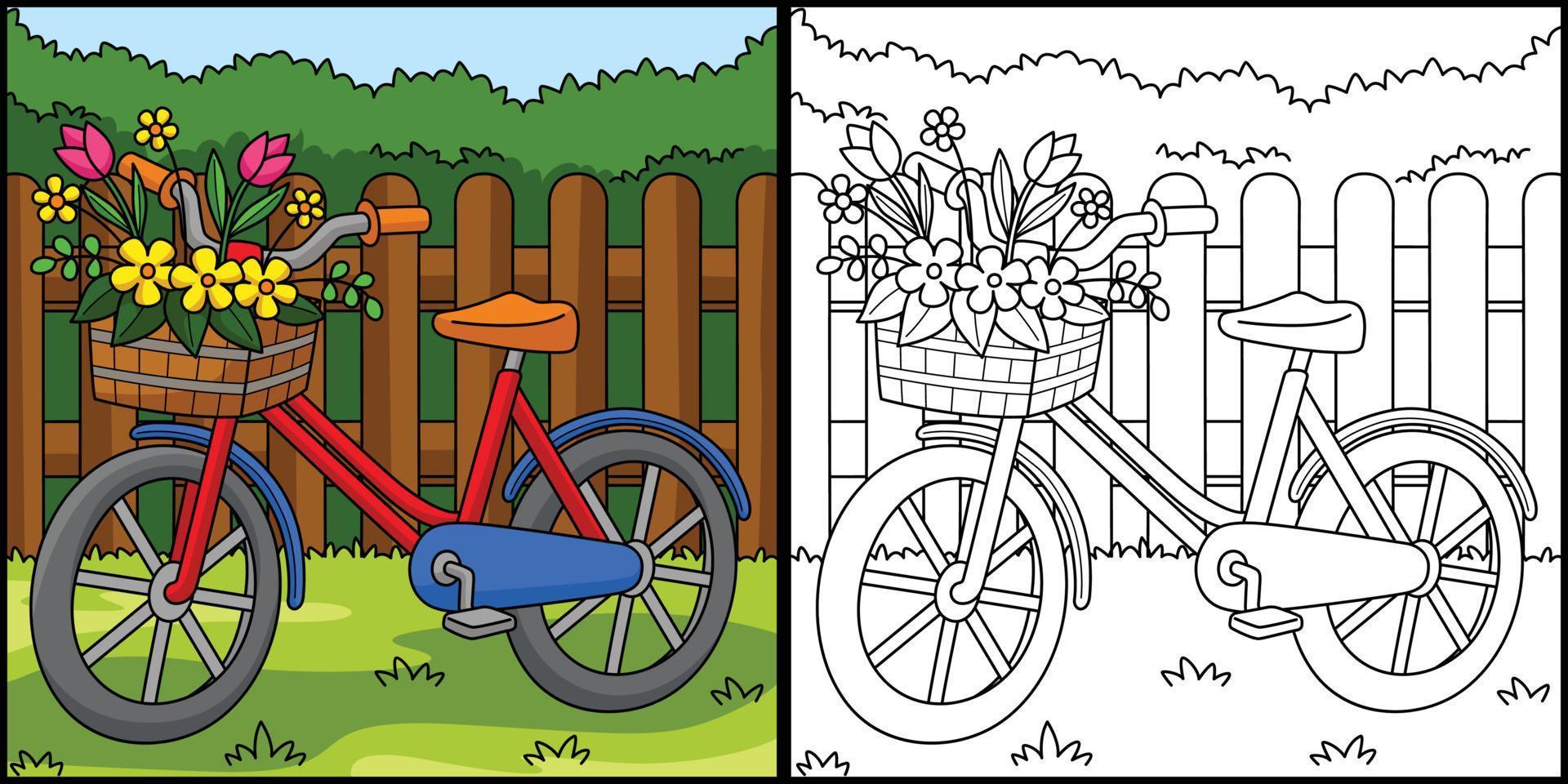 primavera bicicleta con flores colorante ilustración vector