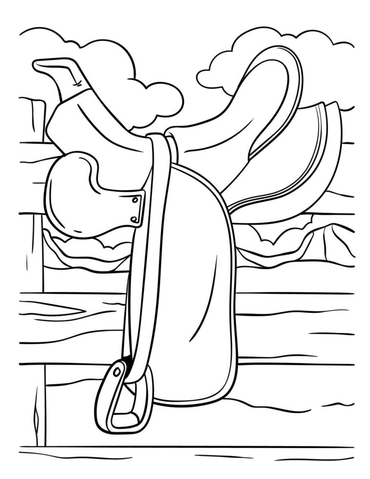 Cowboy Horse Riding Saddle Coloring Page for Kids vector