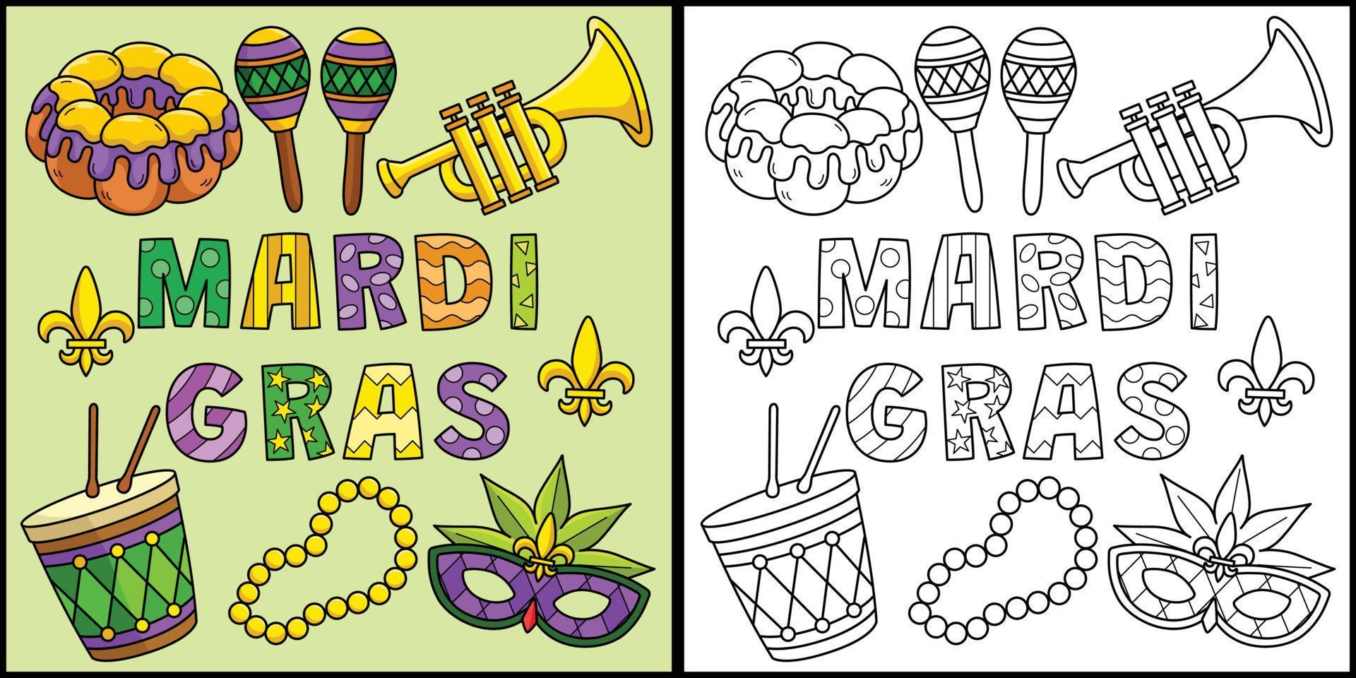 mardi gras feliz para colorear ilustración de la página vector