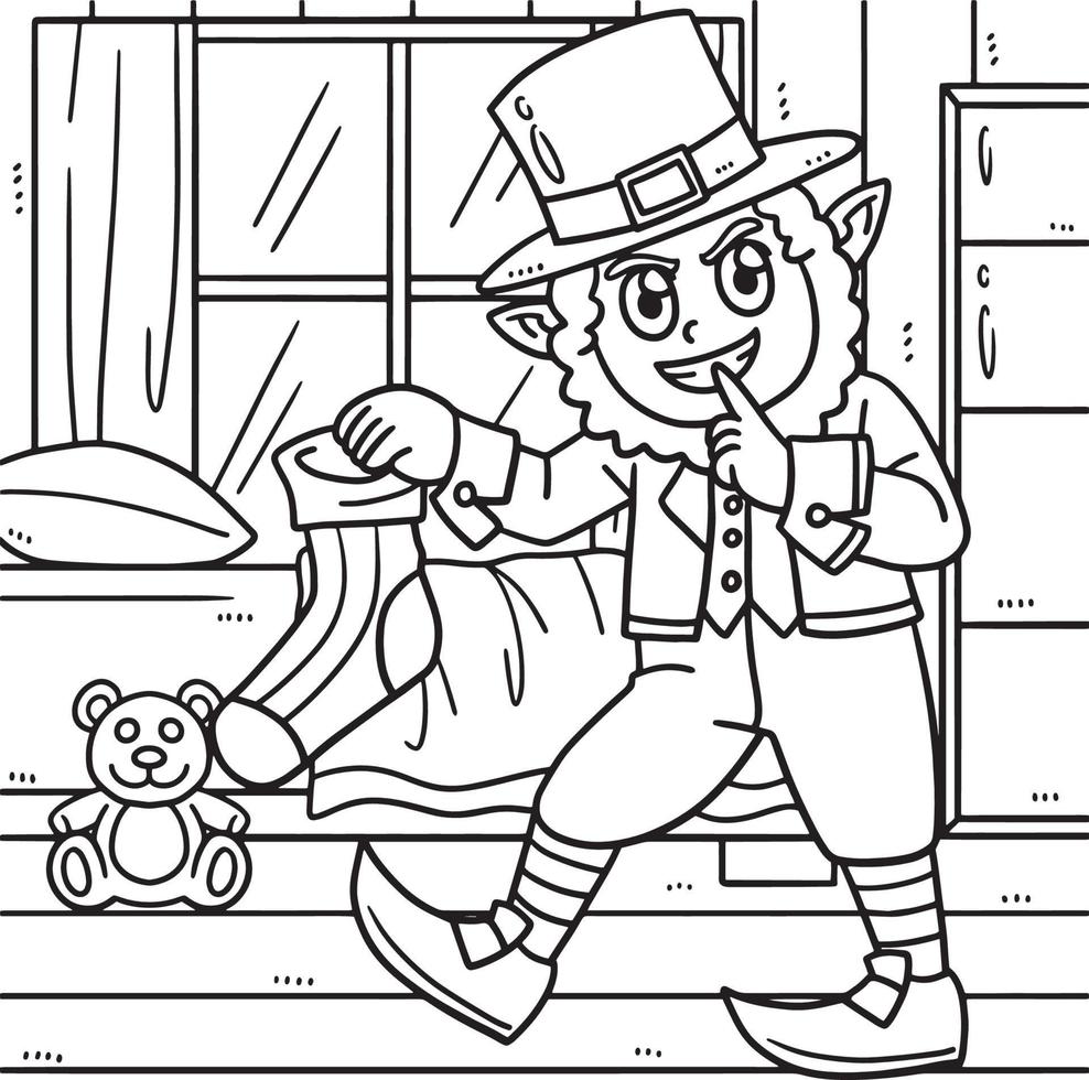 St. Patricks Day Leprechaun Holding Sock Coloring vector