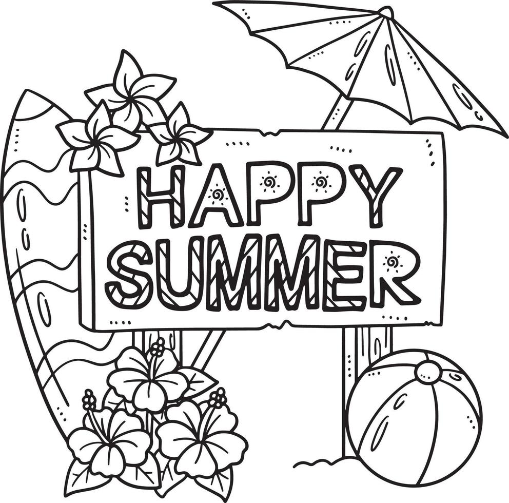Happy Summer with Umbrella and Surfboard Isolated vector