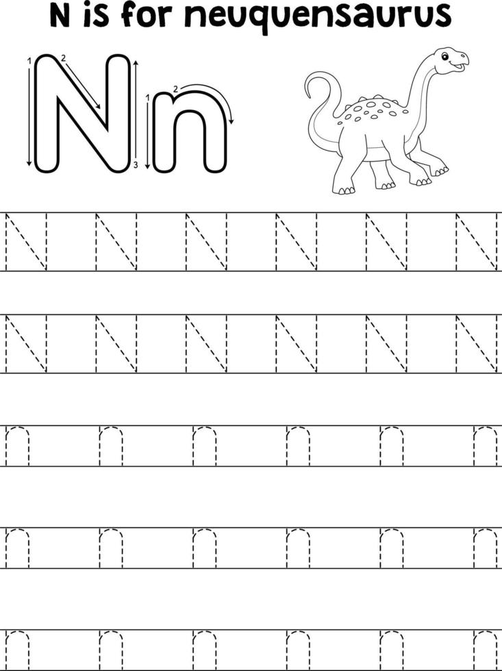 Neuquensaurus Dino Tracing Letter ABC Coloring N vector