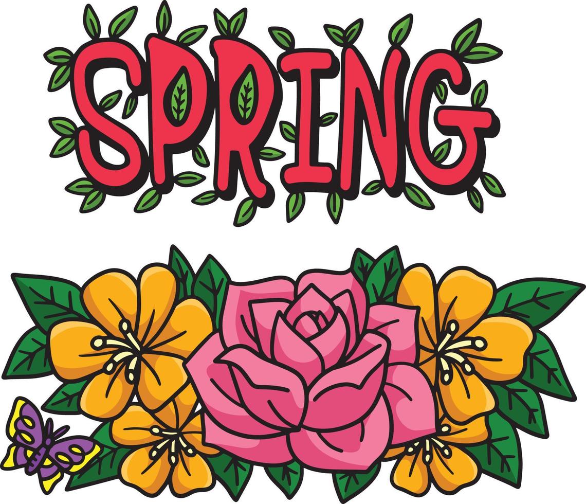 Spring Butterfly Flower Cartoon Colored Clipart vector