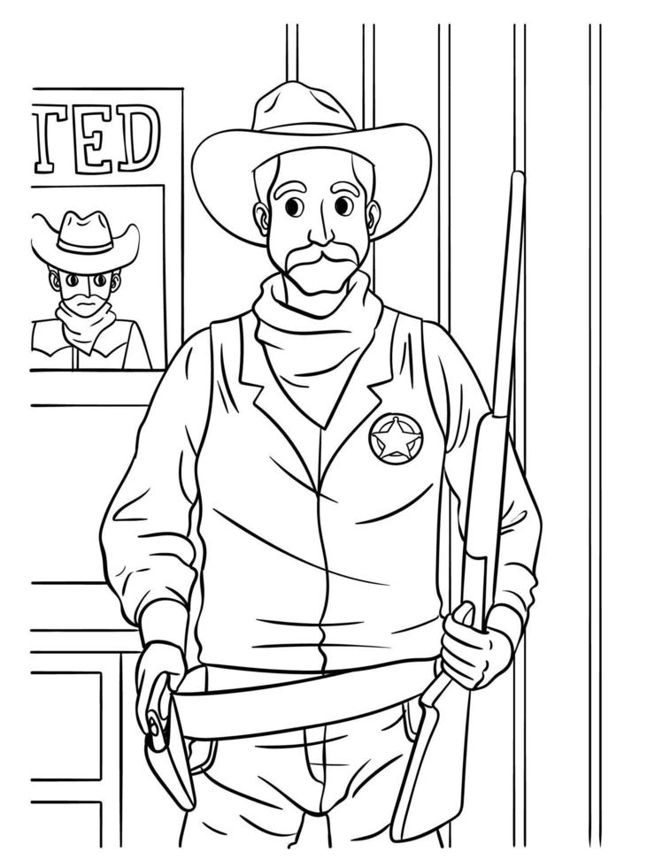 Cowboy Sheriff Coloring Page for Kids vector