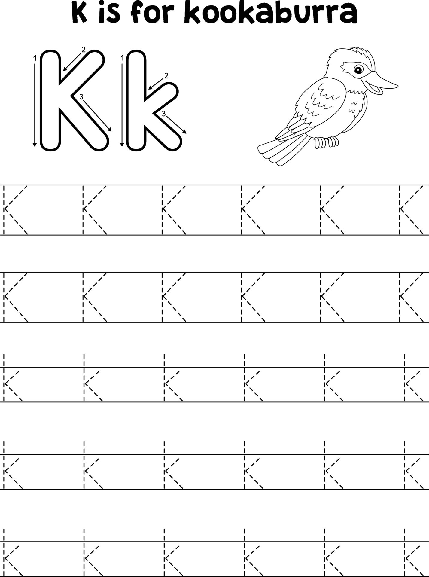 Kookaburra Animal Tracing Letter ABC Coloring K 20088374 Vector Art at