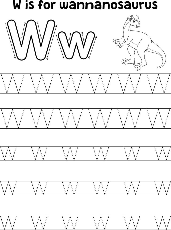 Wannanosaurus Dino Tracing Letter ABC Coloring W vector
