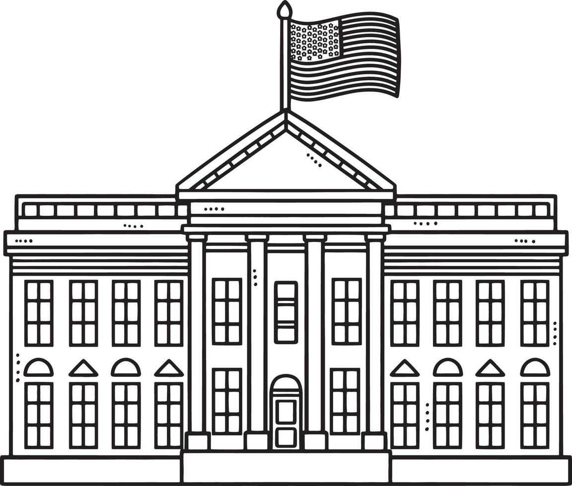 The White House Isolated Coloring Page for Kids vector