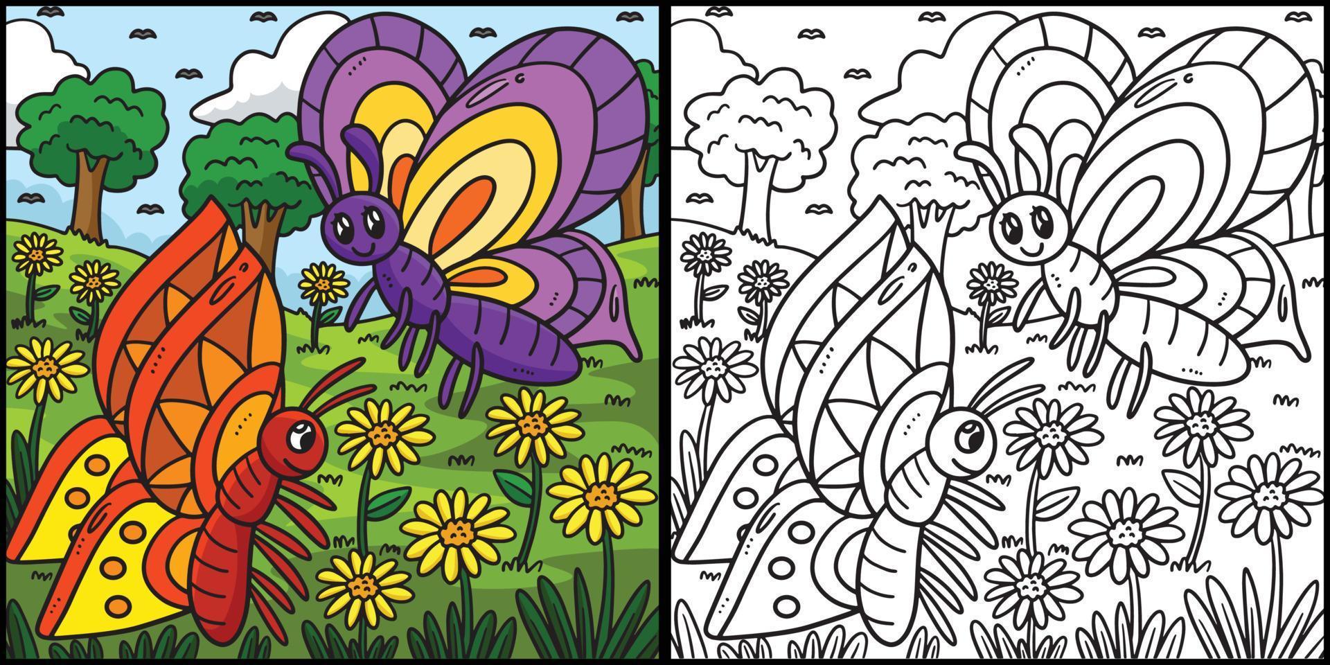 Spring Butterflies Over Flowers Illustration vector
