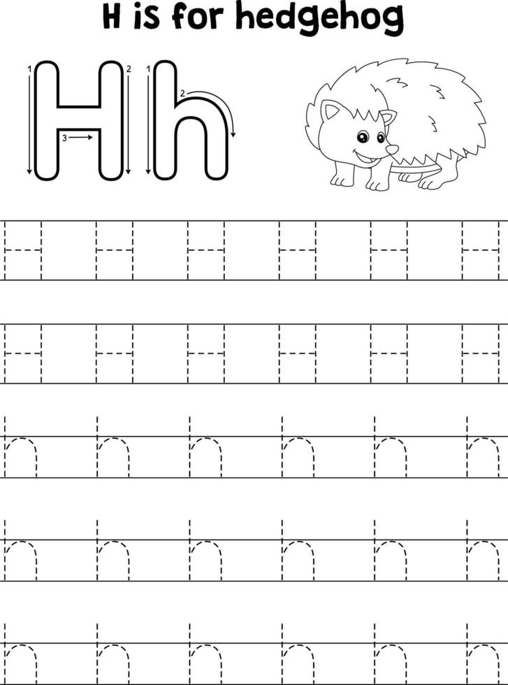 Hedgehog Animal Tracing Letter ABC Coloring Page H vector