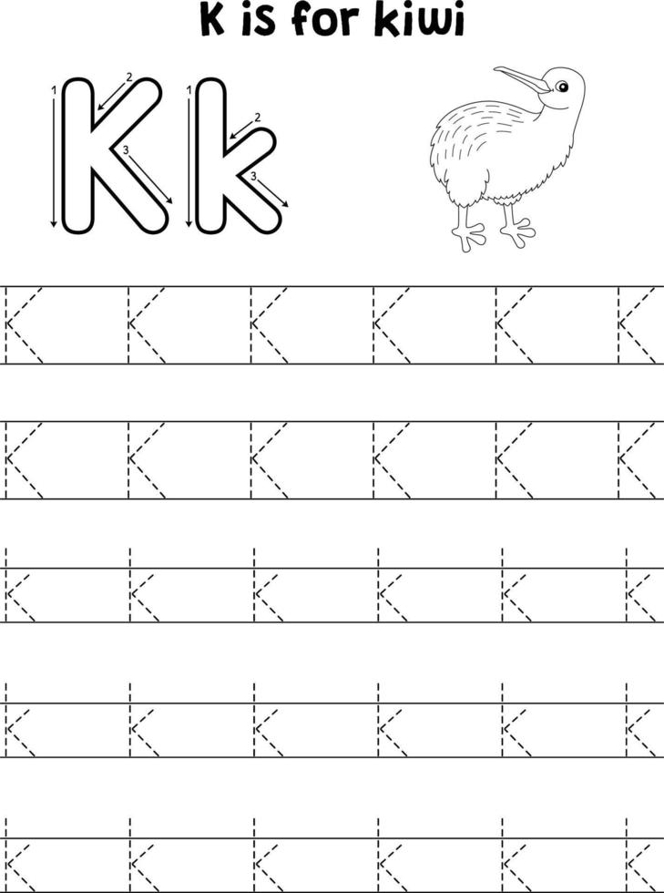 Kiwi Animal Tracing Letter ABC Coloring Page K vector