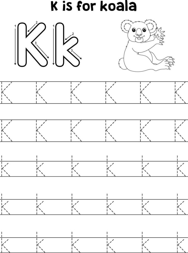 Koala Animal Tracing Letter ABC Coloring Page K vector