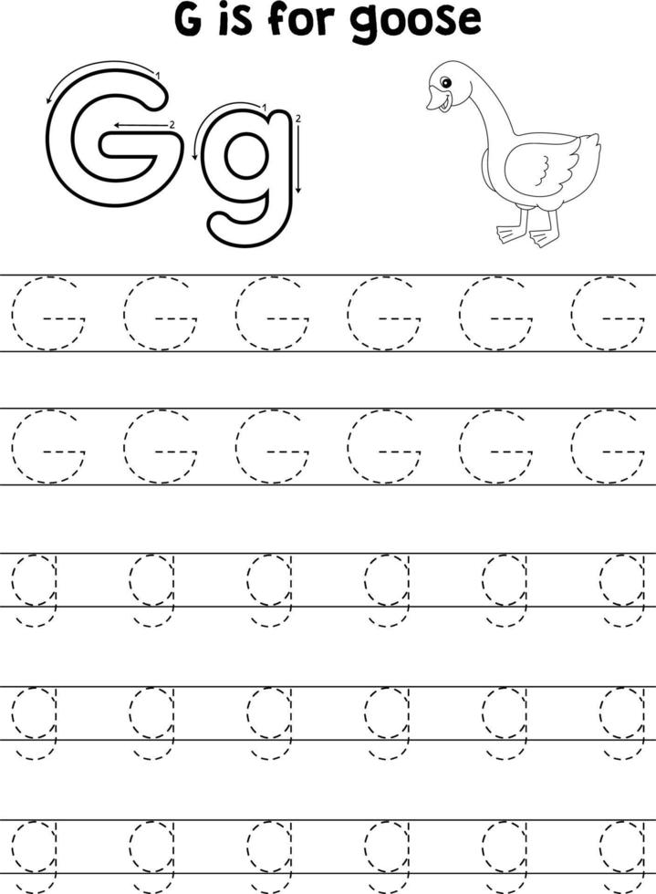 Goose Animal Tracing Letter ABC Coloring Page G vector