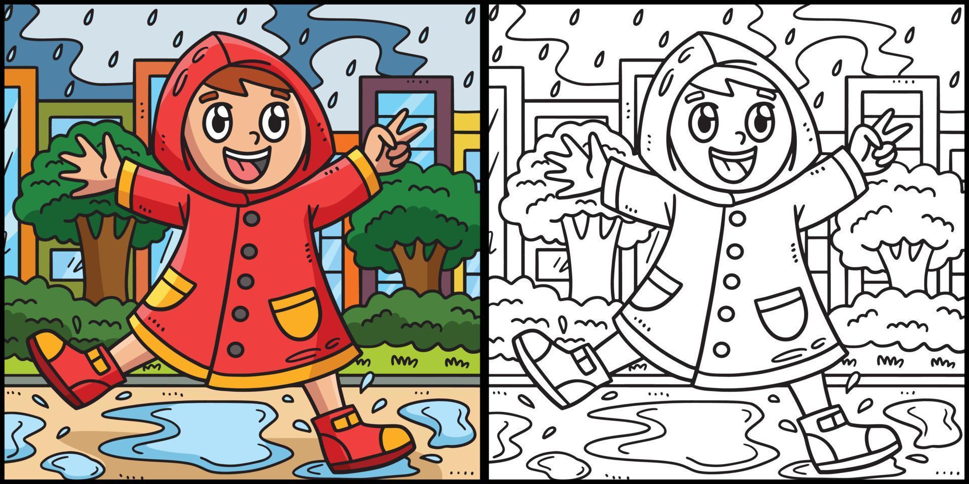 Spring Boy Playing Under The Rain Illustration vector