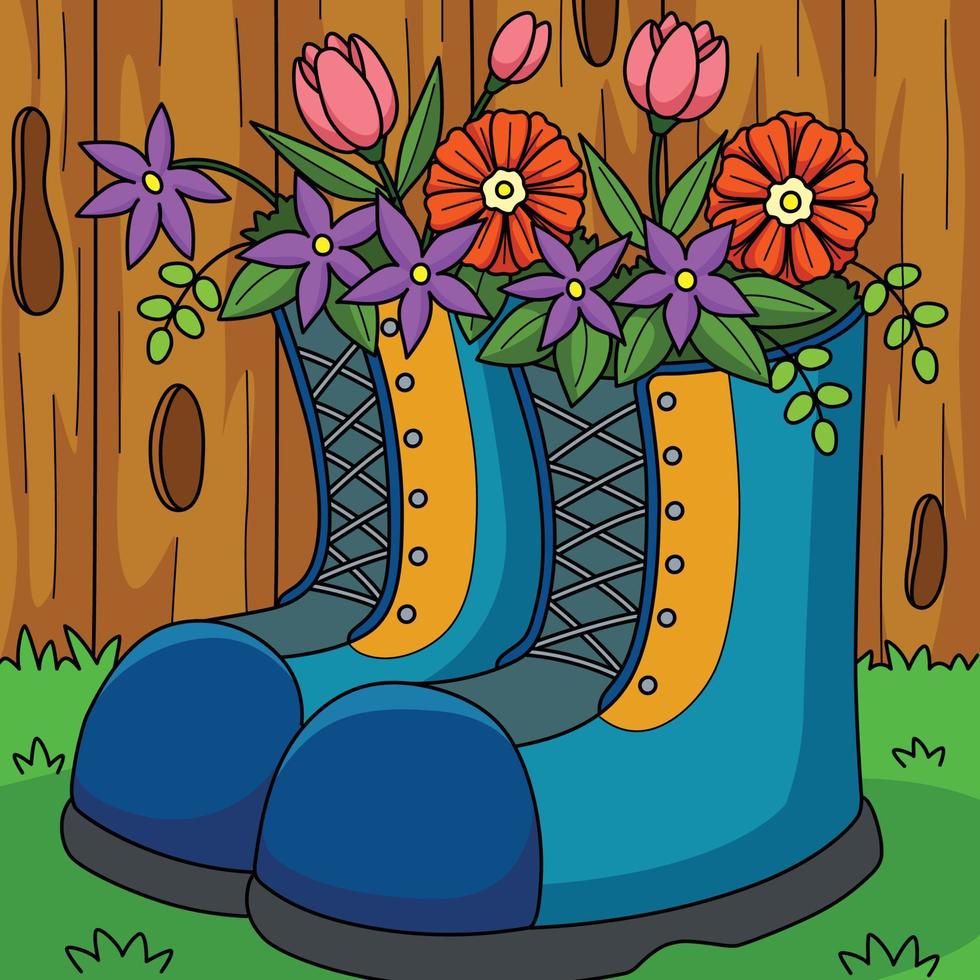 primavera botas con flores de colores dibujos animados vector