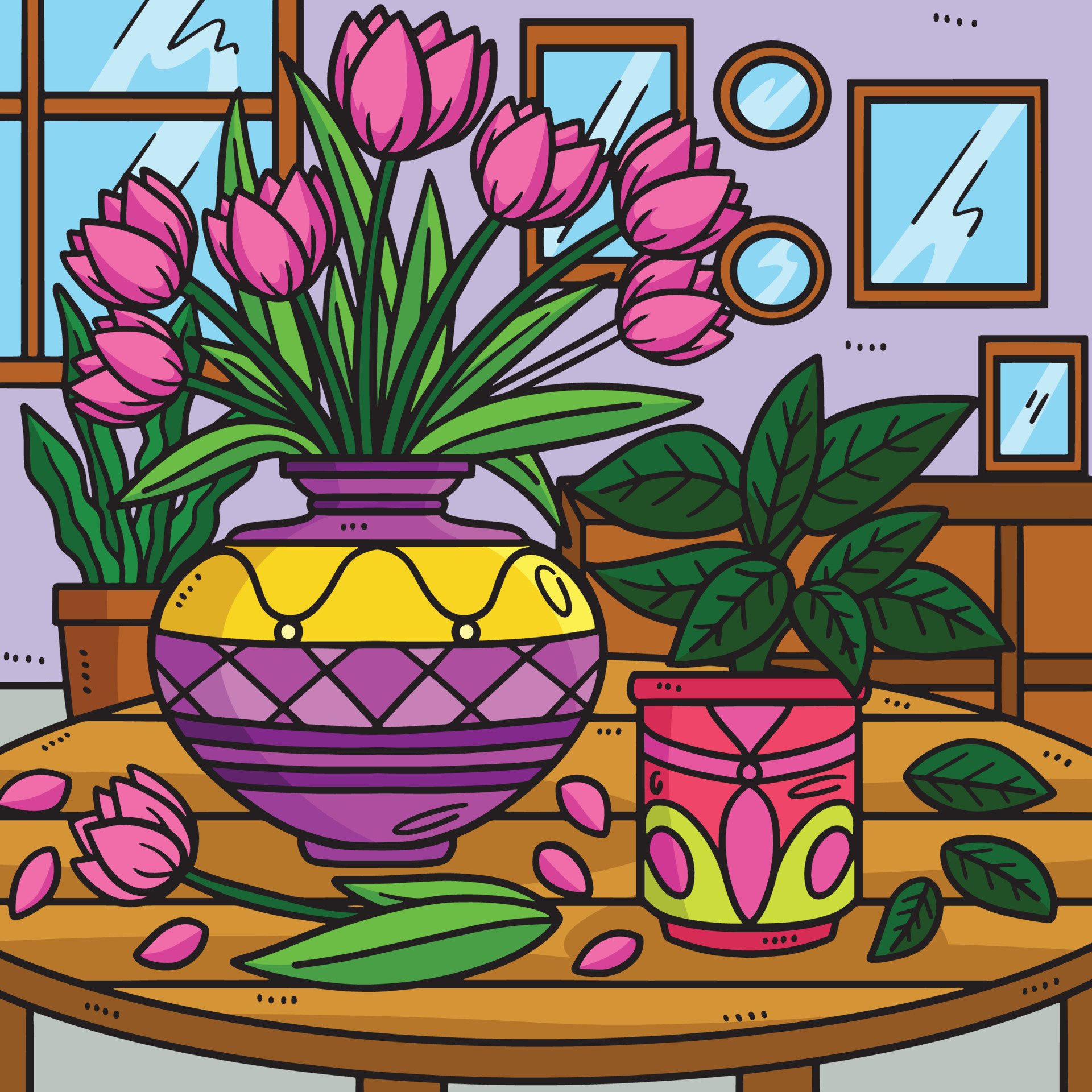 Spring Flowers In A Vase Colored Illustration 20088471 Vector Art at