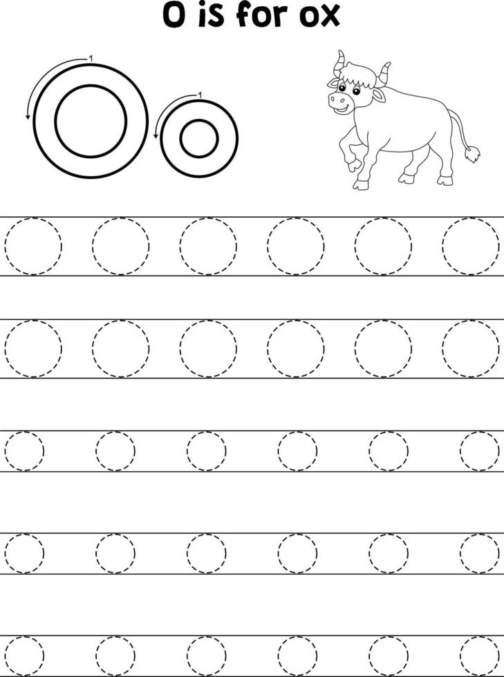 Ox Animal Tracing Letter ABC Coloring Page O vector