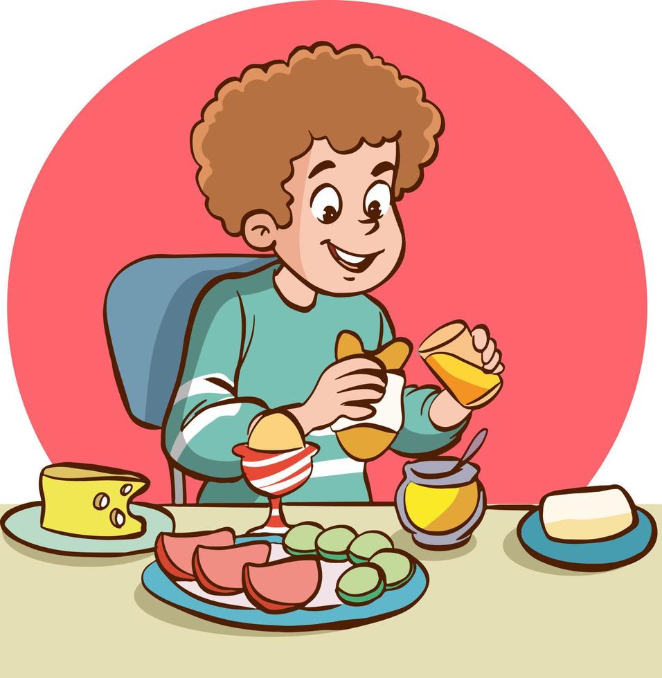 niño desayunando ilustración vectorial vector