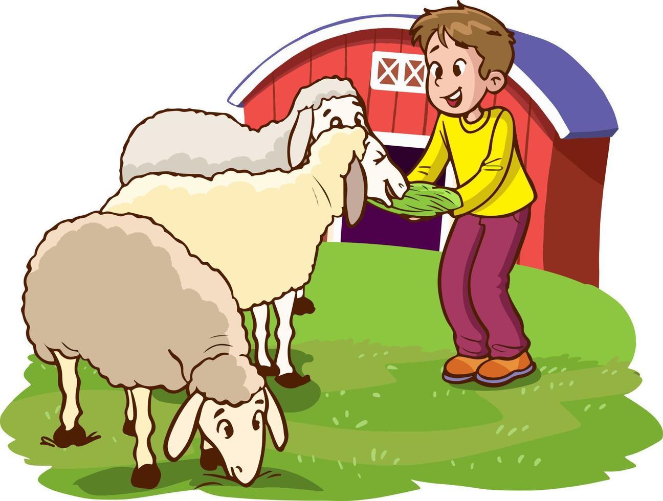 children feeding the sheep cartoon vector 20088523 Vector Art at Vecteezy