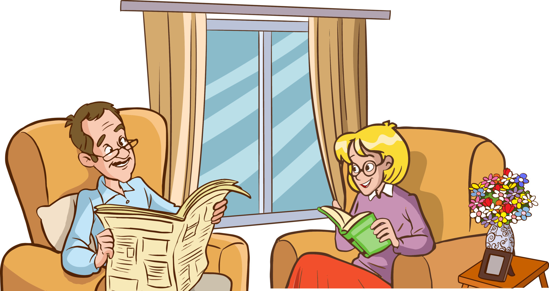 cartoon reading newspaper