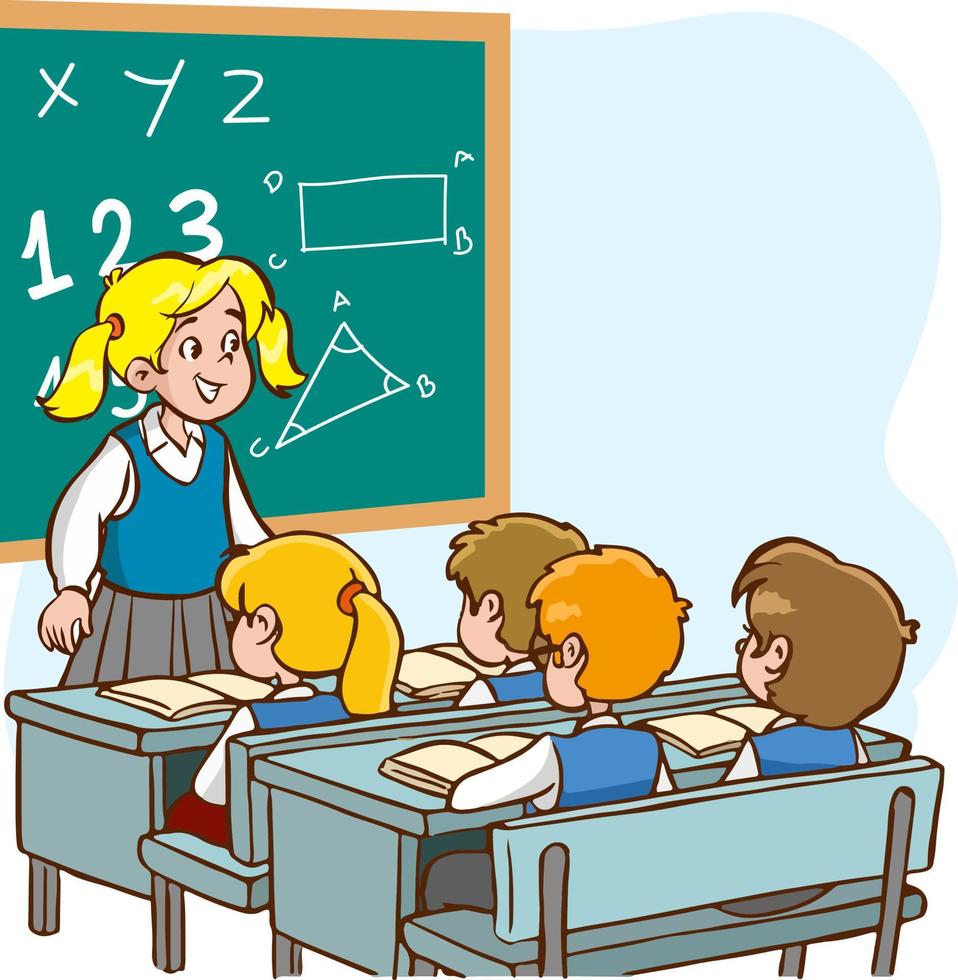 teacher and students are studying in the classroom cartoon vector