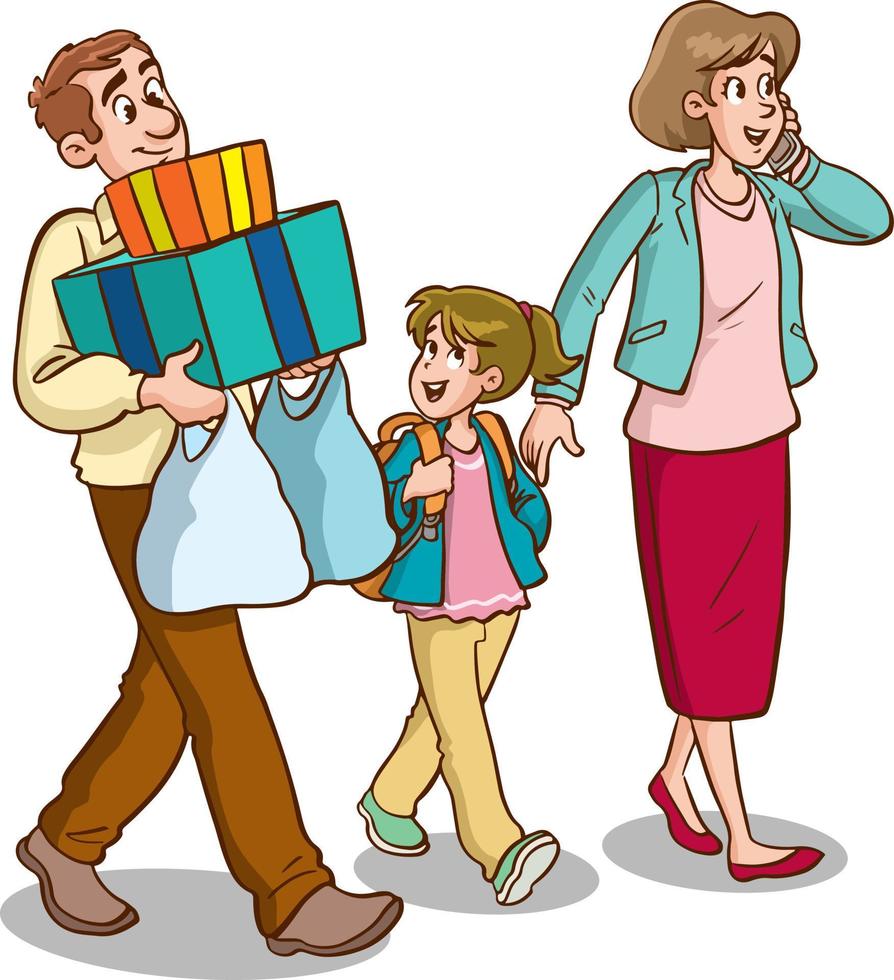 compras niños y familia dibujos animados vector ilustración