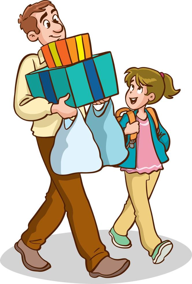 shopping kids and family cartoon vector illustration