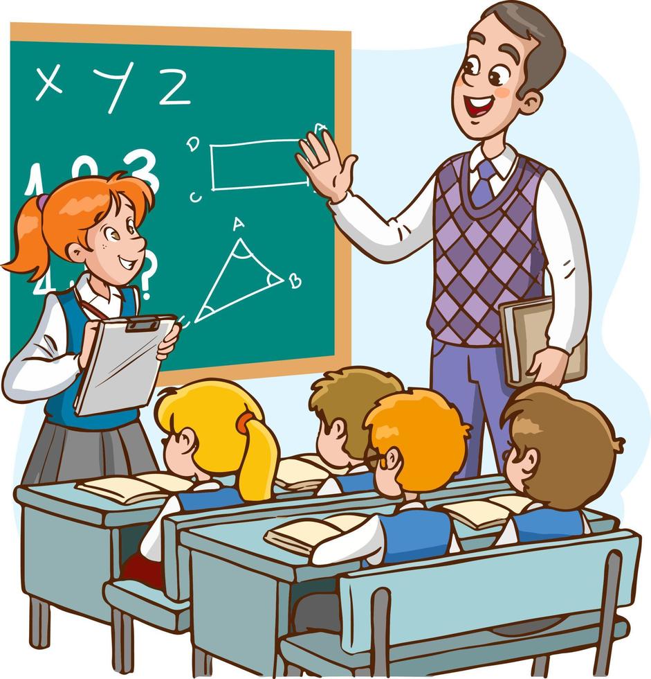 el maestro y los estudiantes están estudiando en el vector de dibujos