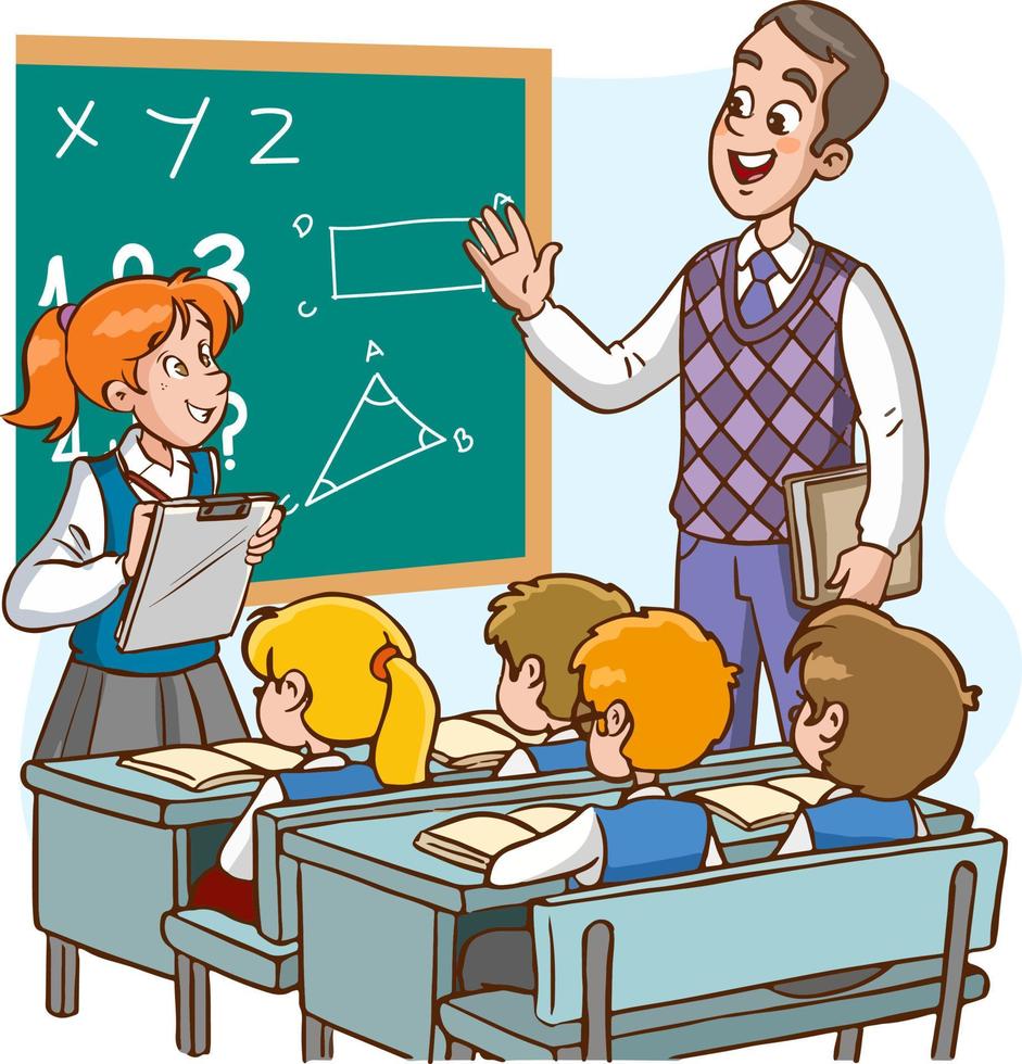 teacher and students are studying in the classroom cartoon vector